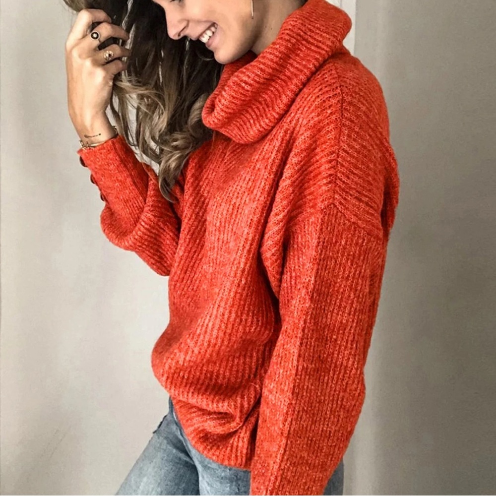 Cleo Vibrant Rust Turtleneck Sweater